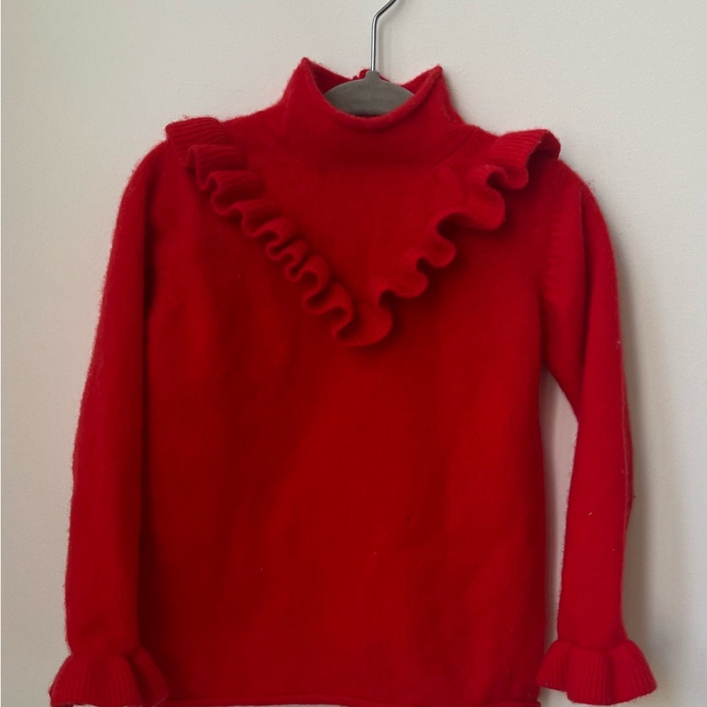 Il Gufo Girls 100% Virgin Wool Red Ruffled Turtleneck Sweater Size 5 Years